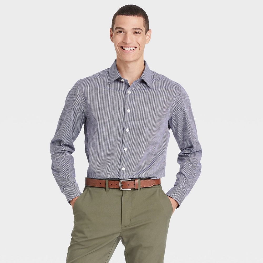 NWT Men’s Gingham Check Performance Dress Long Sleeve Button-Down Shirt